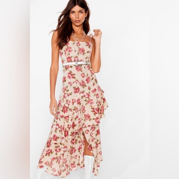 NWT Nasty Gal Waterfall-En For You Floral Halter Dress US 2 - Picture 2 of 11